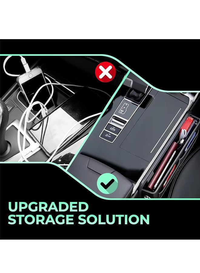 منظم حشو فجوات مقعد السيارة من الجلد العالمي - صندوق تخزين بجيوب جانبية لسيارات الدفع الرباعي والشاحنات، ملحقات السيارة الأساسية، منظم وحدة التحكم المركزية (أسود) - Image 3