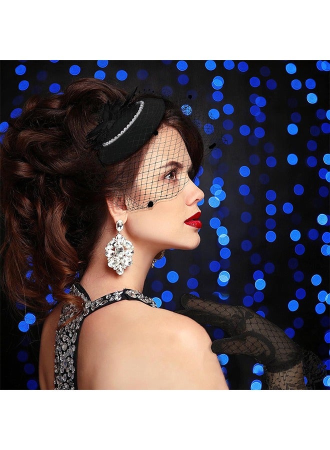1950s Vintage Fascinator Hat, Faux Feather Mesh Net Hat Tea Party Headwear with Veil and Women Short Lace Gloves Imitation Pearl Necklace, Costume Accessories for Girls and Women Wedding (Black) - Image 4