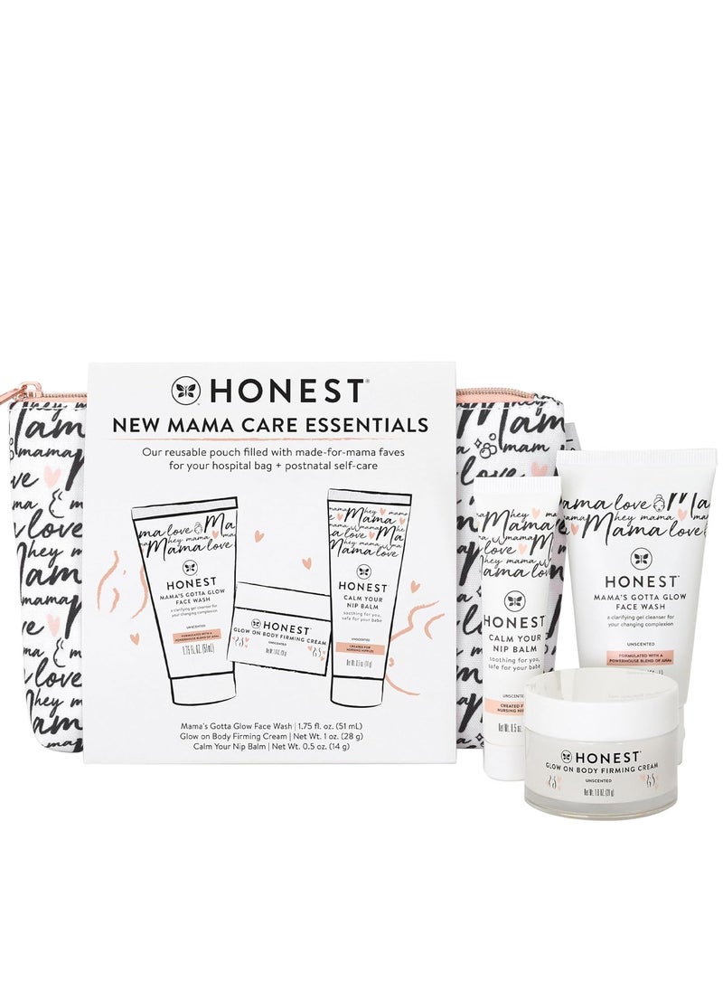 Honest - The Honest Company New Mama Care Essentials Gift Set | Hospital Bag Must Haves | Travel Size Nip Balm (0.5 oz), Glow On Body Cream (1 oz), Gotta Glow Face Wash (1.75 fl oz), Reusable Pouch - Image 1