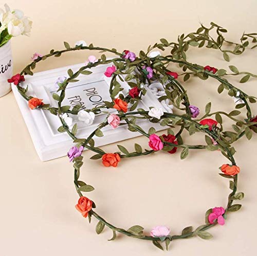 Kaptin 10 Pack Multicolor Flower Crown Headband, Women Girl Fashion Floral Crown Garland Headbands for Festival Celebration Wedding Party, Without anchor strap (10pcs) - Image 4