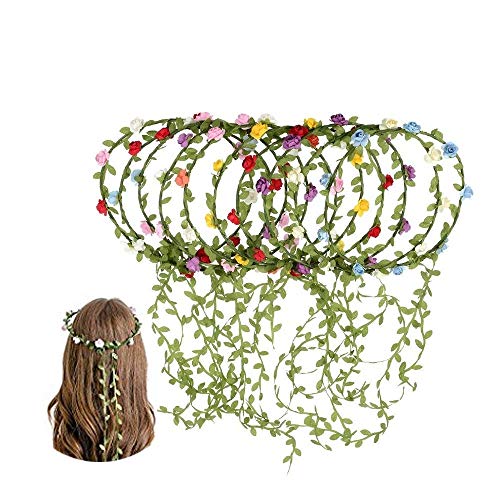 Kaptin 10 Pack Multicolor Flower Crown Headband, Women Girl Fashion Floral Crown Garland Headbands for Festival Celebration Wedding Party, Without anchor strap (10pcs) - Image 1