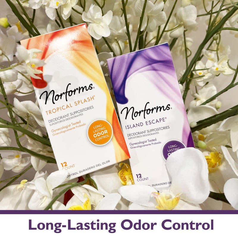 Norforms Feminine Deodorant Suppositories, Long Lasting Odor Control, Island Escape Scent, 12 Count Deodorant Suppositories in Each Box (Pack of 3) - Image 2