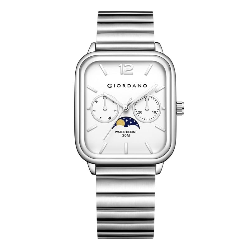 Giordano Classic Square Analog Watch for Men with Moon Phase Display and Stainless Steel Strap - GZ-50117 - Image 1