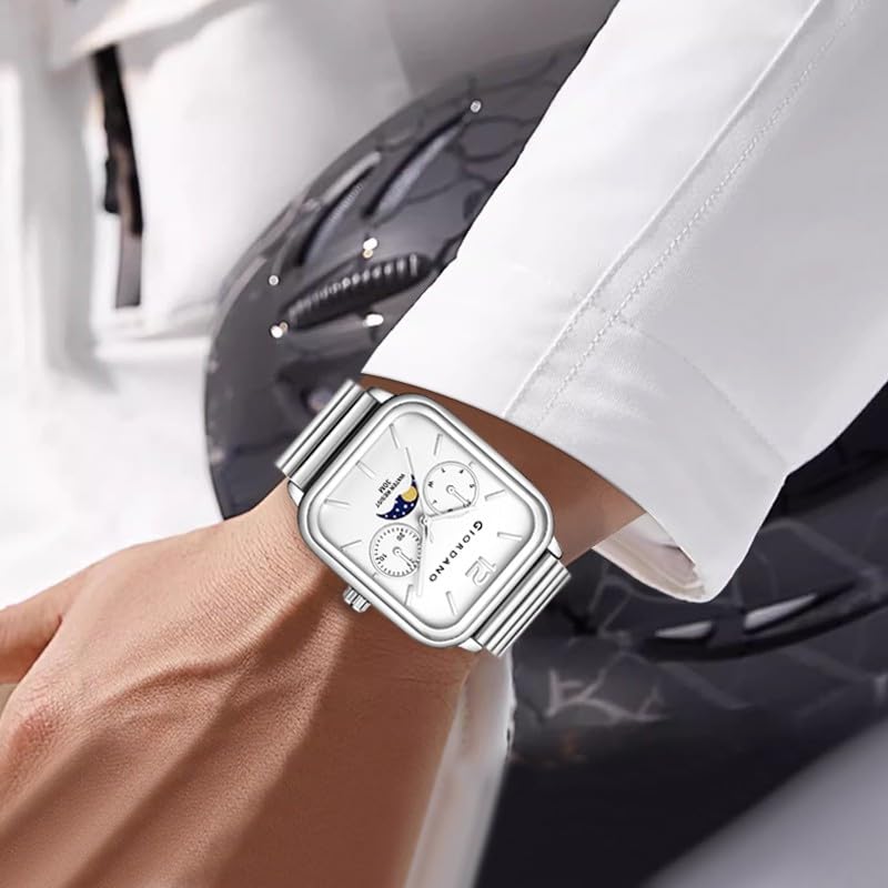 Giordano Classic Square Analog Watch for Men with Moon Phase Display and Stainless Steel Strap - GZ-50117 - Image 2