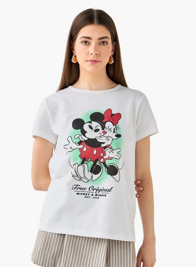 SP Characters T-shirt with Mickey and Minnie Mouse Print Cotton