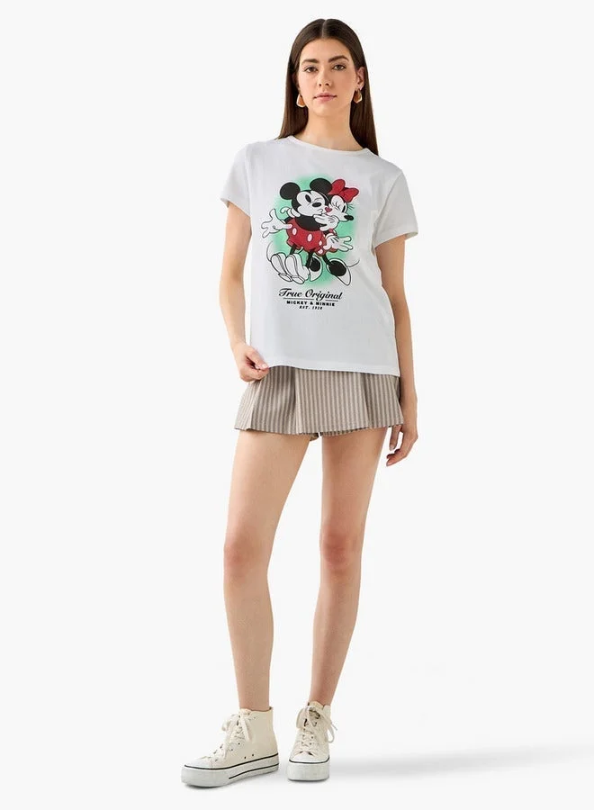 SP Characters T-shirt with Mickey and Minnie Mouse Print Cotton