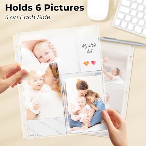 Dunwell Photo Sleeves for 3-Ring Binder, (4x6 Mixed Format, 100 Pack) for 600 Pictures, Each Photo Page Sheet Holds Six 4 x 6 Pictures or Postcards, Acid-Free Poly 4x6 Album Refill Pages - Image 3