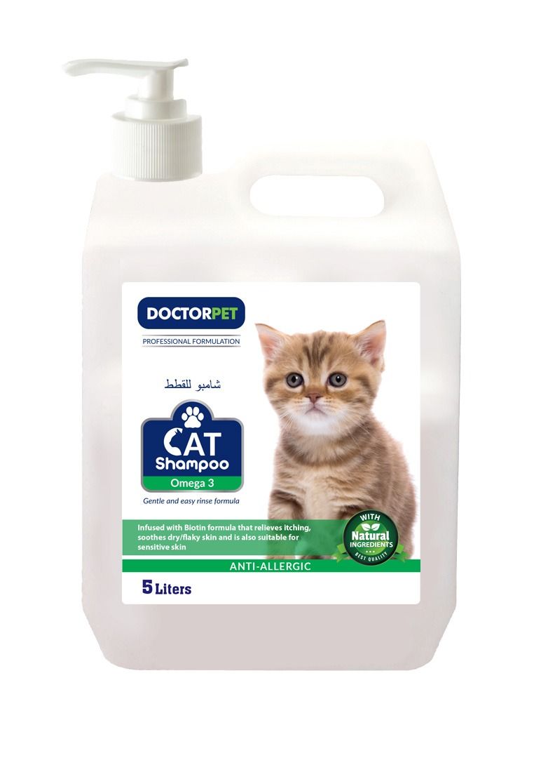 DOCTERPET Doctor Pet Cat Shampoo Omega-3 5 Liters – Moisturizing, Hypo-Allerginic, Gentle Formula for Soft, Healthy Coat & Skin - Image 1