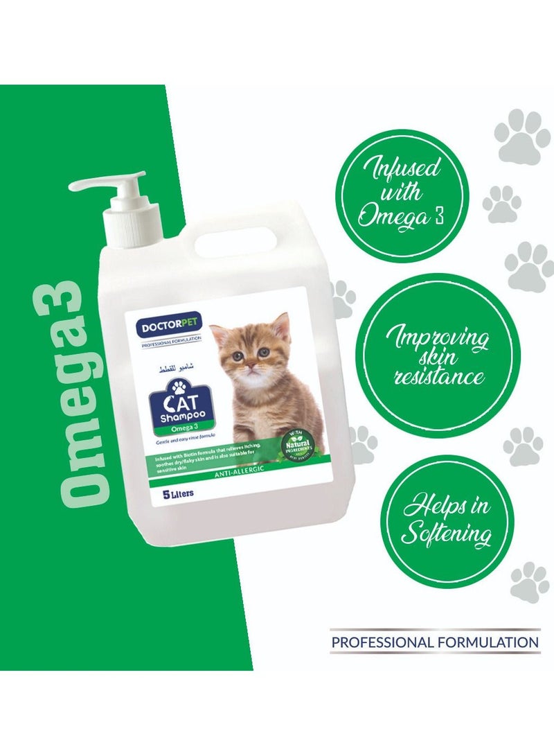 DOCTERPET Doctor Pet Cat Shampoo Omega-3 5 Liters – Moisturizing, Hypo-Allerginic, Gentle Formula for Soft, Healthy Coat & Skin - Image 3