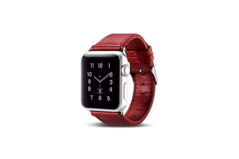 Icarer Genuine Leather Strap Compatible with iWatch Series (42mm/44mm) – Red Premium Replacement Band - Image 1