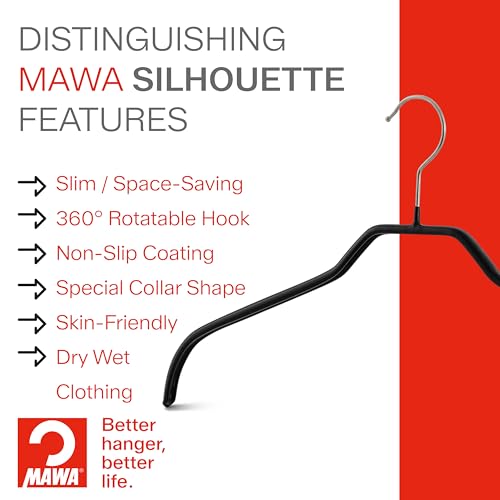 Mawa by Reston Lloyd Silhouette Series NonSlip Space Saving Clothes Hanger for Shirts and Dresses Style 41F Set of 12 White - Image 3