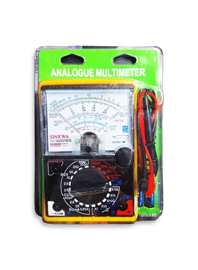 High Precision Analog Multimeter YX-3600TREB , AC/DC Voltage & Current Tester, Resistance Measurement, hFE Transistor Test, Diode & Continuity Check, Mirror Scale Display, Built in Buzzer, Fuse Protection , Includes Test Leads & Holster - Image 1