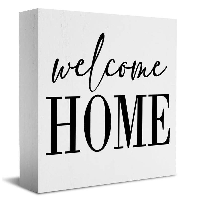 HTBIG Welcome Home Sign Home Decor Desk Decor Wooden Box Sign Rustic Black Wood White Plaque Box Sign for Women Family Friends Farmhouse Living Room Kitchen Bedroom Shelf Table Decoration - Image 1