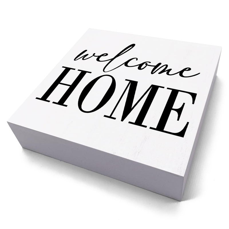 HTBIG Welcome Home Sign Home Decor Desk Decor Wooden Box Sign Rustic Black Wood White Plaque Box Sign for Women Family Friends Farmhouse Living Room Kitchen Bedroom Shelf Table Decoration - Image 2
