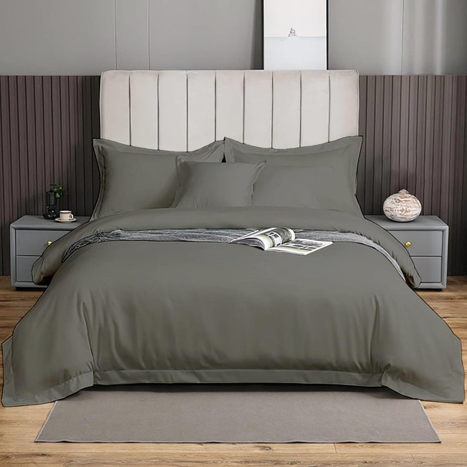 800 TC ULTRA SILKY SOFT EGYPTIAN COTTON SUPER KING PLUS 120X120 SIZE 3PIECES DUVET COVER HIDDEN ZIPPER CLOSER CORNER TIES DURABLE AND FADE RESISTANT DARK GREY SOLID
