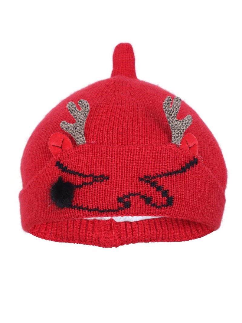 FabSeasons Kids Winter Skull Cap for Boys & Girls (2-5 Years), Covers Entire Ears for Better Protection from Cold Red - Image 1