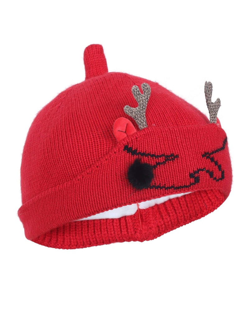 FabSeasons Kids Winter Skull Cap for Boys & Girls (2-5 Years), Covers Entire Ears for Better Protection from Cold Red - Image 5