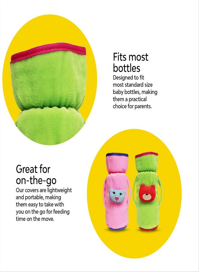 My Newborn Baby Feeding Bottle Covers (Green and Pink) | Soft Stretchable Pouch Combo | Soft Plush Bottle Tote Bag with Loop on Neck | Comfortable Hand Grip | Dual Insulation for Saftey - Image 5