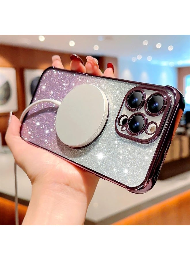 جراب هاتف iPhone 15 Pro مع واقي لعدسة الكاميرا، متوافق مع MagSafe، طلاء فاخر، غطاء هاتف شفاف نحيف مقاوم للصدمات، هدية للنساء والفتيات (أرجواني) - Image 2