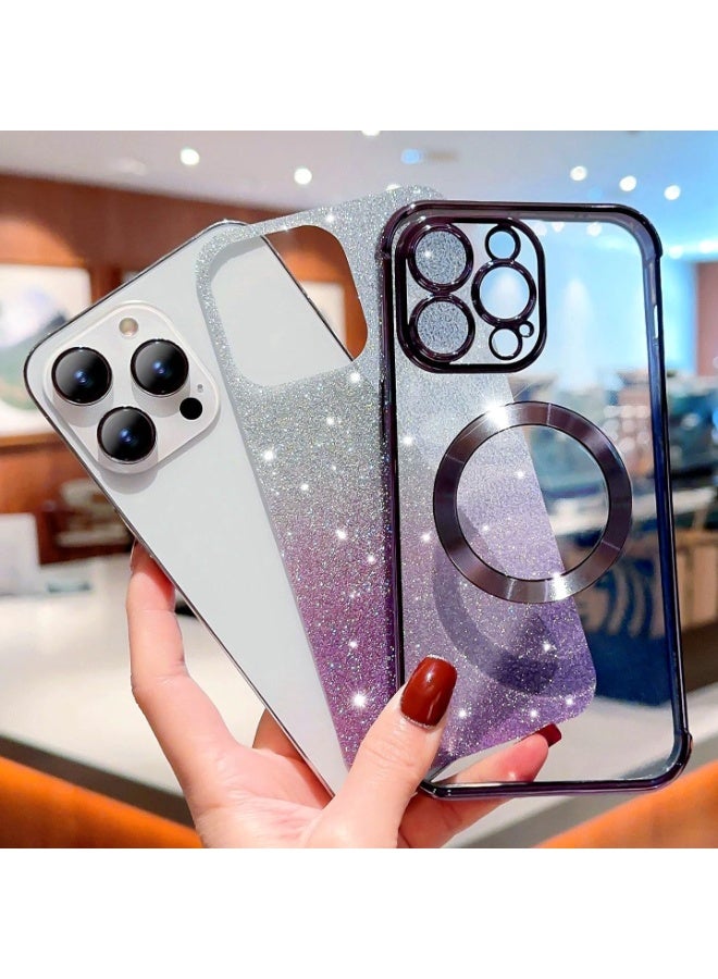 جراب هاتف iPhone 15 Pro مع واقي لعدسة الكاميرا، متوافق مع MagSafe، طلاء فاخر، غطاء هاتف شفاف نحيف مقاوم للصدمات، هدية للنساء والفتيات (أرجواني) - Image 3