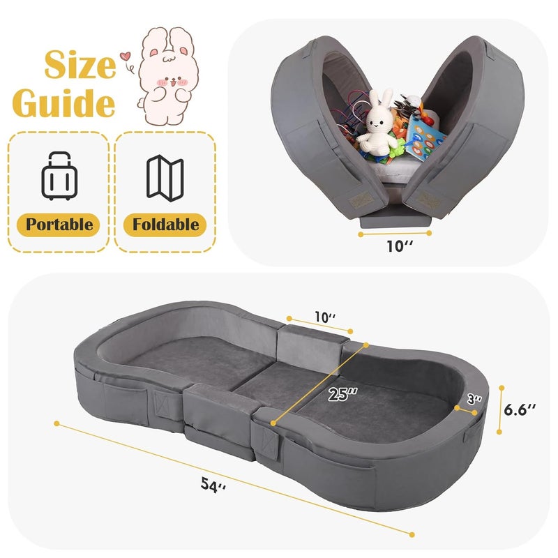 ENITYA Toddler Travel Bed Foldable Floor Cot with Washable Cover for Travel Camping Home Portable Crib for Kids Aged 18M5Y Easy to Use Kids Cot for Sleeping Grey - Image 2