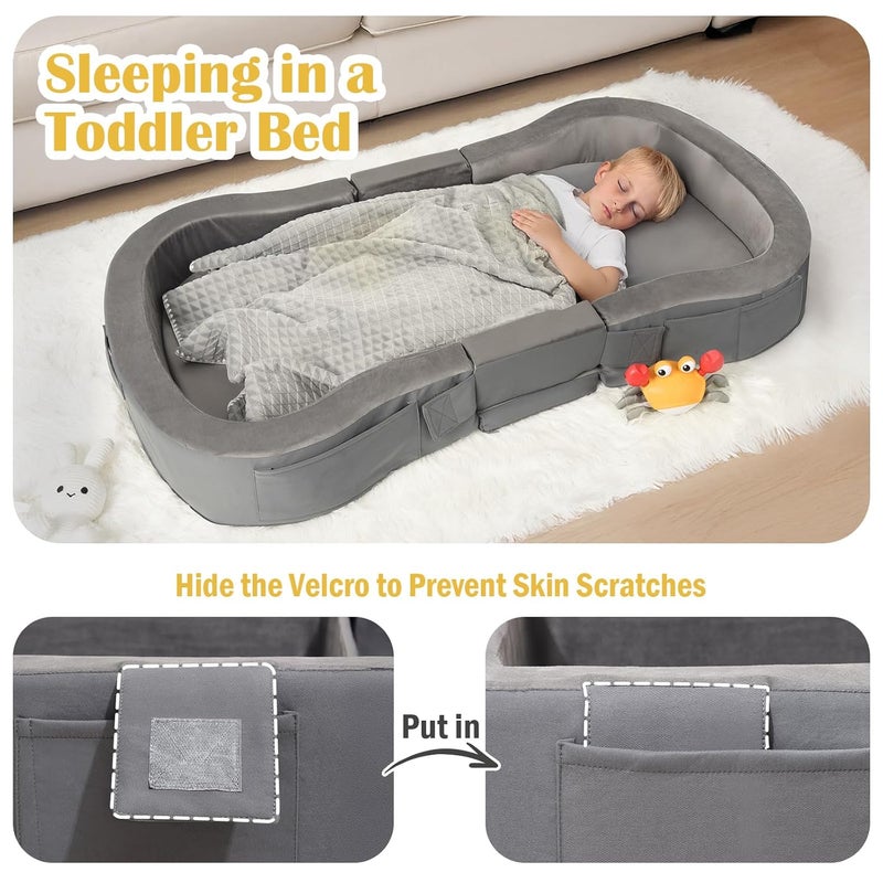 ENITYA Toddler Travel Bed Foldable Floor Cot with Washable Cover for Travel Camping Home Portable Crib for Kids Aged 18M5Y Easy to Use Kids Cot for Sleeping Grey - Image 5