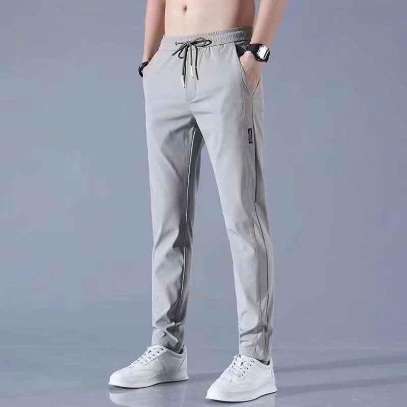 Summer 2025 New Mens Pants Casual Pants Straight Loose Trendy Sports Ice Silk Air Conditioning Quick-drying Solid Color Long Pants Light gray  - Image 1