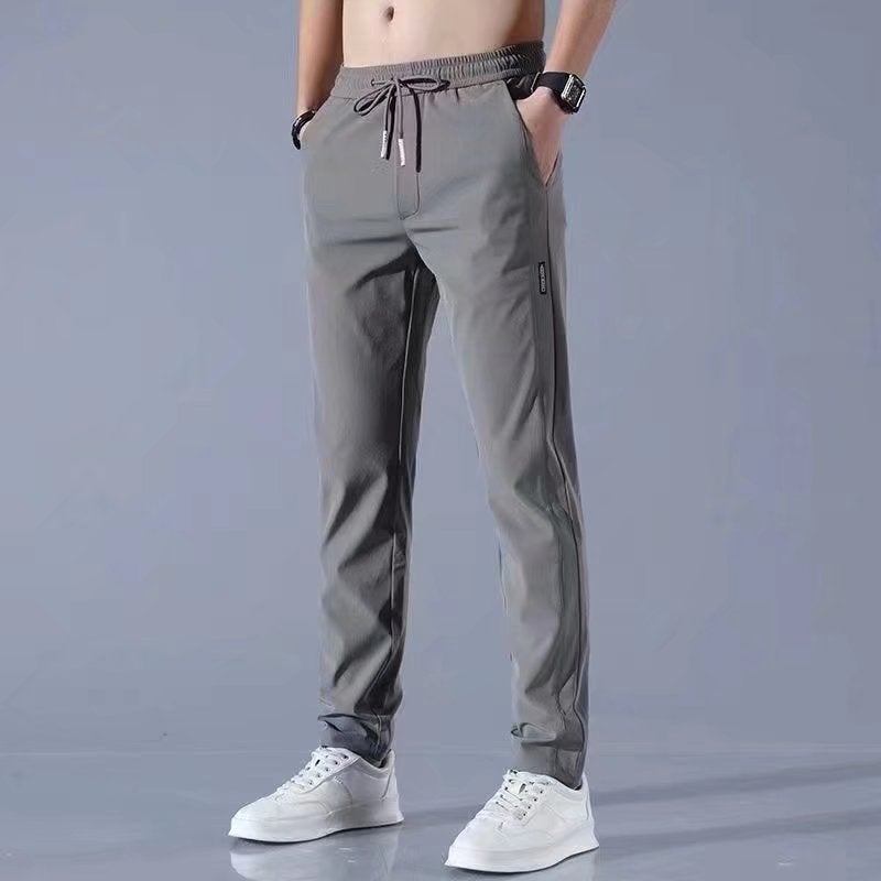 Summer 2025 New Mens Pants Casual Pants Straight Loose Trendy Sports Ice Silk Air Conditioning Quick-drying Solid Color Long Pants Light gray  - Image 2
