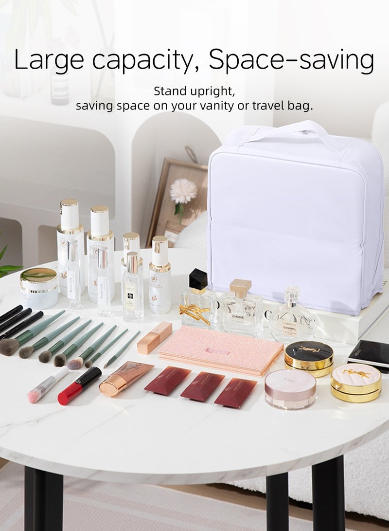 Extra Large Makeup Bag with Mirror, Makeup Station and Makeup Set, Multifunctional Makeup Organizer Makeup Case, Portable Waterproof Makeup Box Cosmetic Bag Cosmetic Organizer, Standing Makeup Pouch Makeup Kit Dressing Table Organizer, Travel Cosmetic Case Cosmetic Kit Toiletry Bag for Women Ladies - Image 2