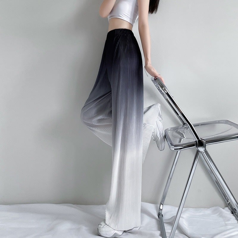 Gradient Pants Womens Summer Thin High Waist Loose Draping Casual Pants Slim Look Long Pants Wide Leg Pants Black and White Gradient 