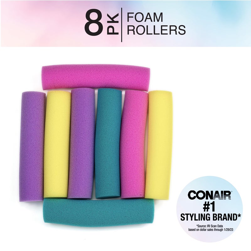 Conair Foam Hair Rollers -Heatless curls - Foam Rollers - Hair Rollers - Loose Hair Curlers in Assorted Sizes - 8 Count w/storage case - Image 2