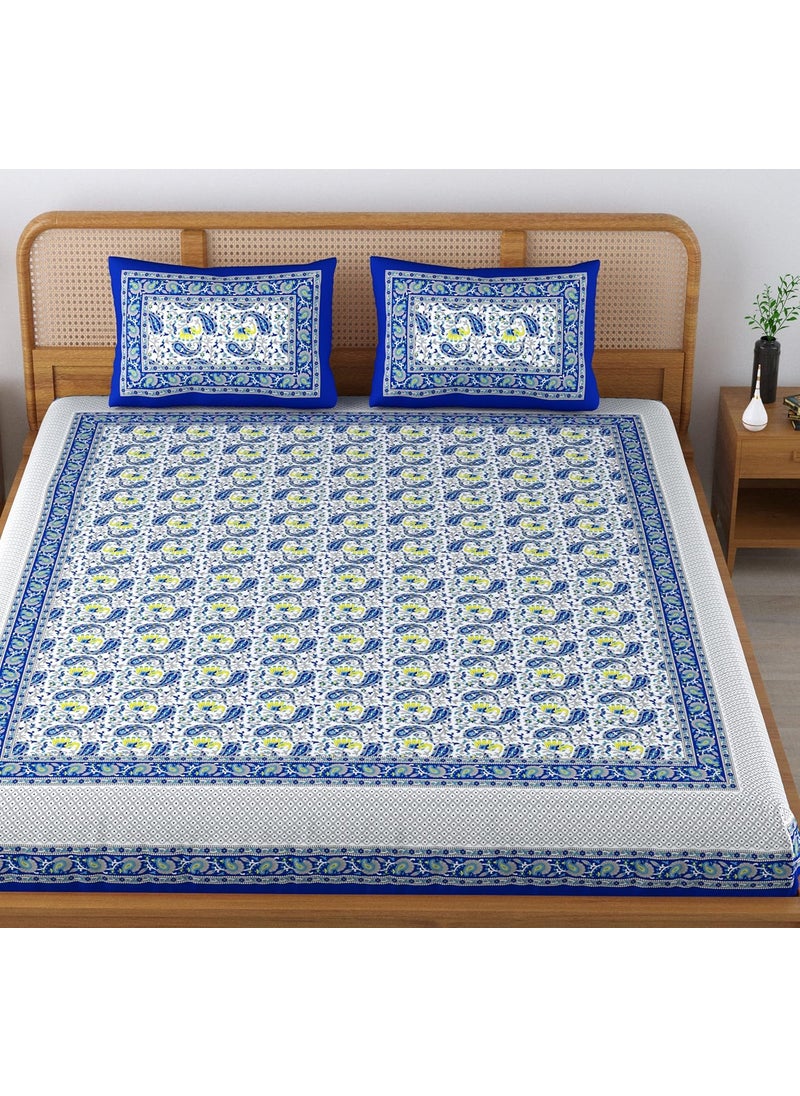 Colorish Colorish 120 TC Cotton Blend Elephant Printed Jaipuri Bedsheet for Double Bed King Size with 2 Pillow Covers Indigo Blue  - Image 2