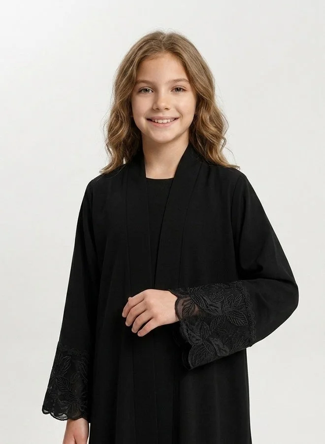 Hawraa Abaya Girls' Black Wrap Abaya with Elegant Sleeve Cuffs