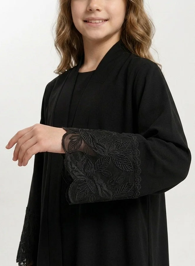 Hawraa Abaya Girls' Black Wrap Abaya with Elegant Sleeve Cuffs