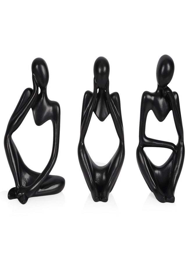 Ozzptuu Sandstone Resin Thinker Style Abstract Sculpture Statue Collectible Figurines Home Office Bookshelf Desktop Decor (Small Black, 3pcs) - Image 1