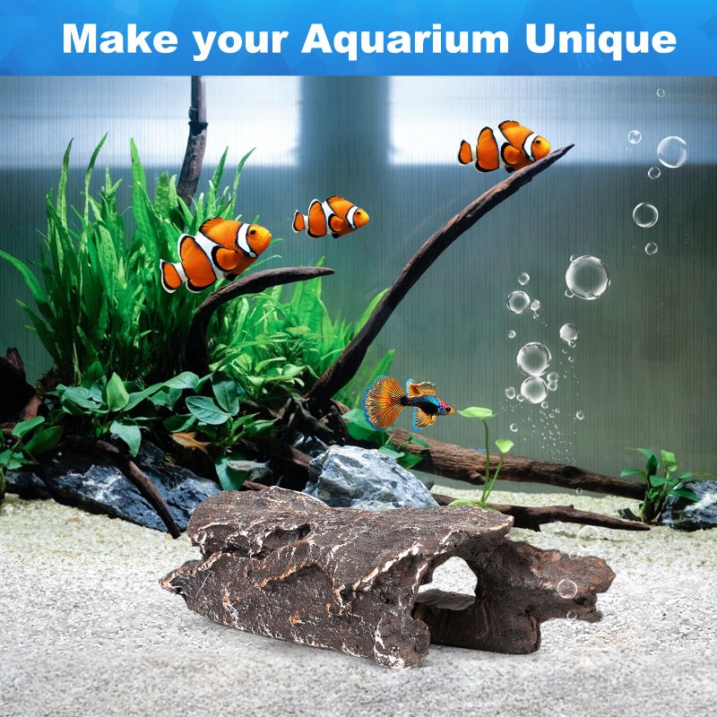 TRUVIC Fish Tank Decorations - Aquarium Cave Decor, Resin Hollow Tree Trunk Reptile Hide & Betta Log Hideout for 20 Gallon Tank, Fish Accessories Shelter Cave - Image 2