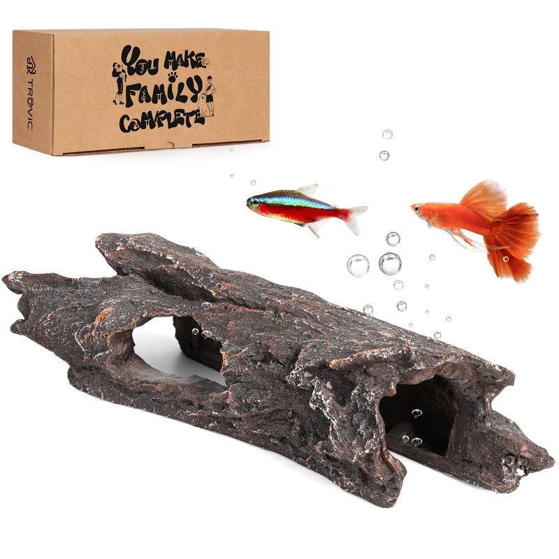 TRUVIC Fish Tank Decorations - Aquarium Cave Decor, Resin Hollow Tree Trunk Reptile Hide & Betta Log Hideout for 20 Gallon Tank, Fish Accessories Shelter Cave - Image 1
