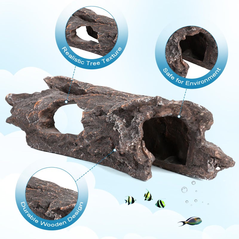 TRUVIC Fish Tank Decorations - Aquarium Cave Decor, Resin Hollow Tree Trunk Reptile Hide & Betta Log Hideout for 20 Gallon Tank, Fish Accessories Shelter Cave - Image 4