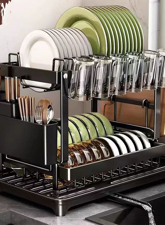 ميزانية أطباق فولاذية مقوى ذو طبقتين - حمولة تحمل 50 جنيه و قابلة للطي، طلاء مُحَمَّص مُتَقَّن مُقاوم للصدأ منظم مطبخ (بملحقات قابلة للإزالة) - Image 1