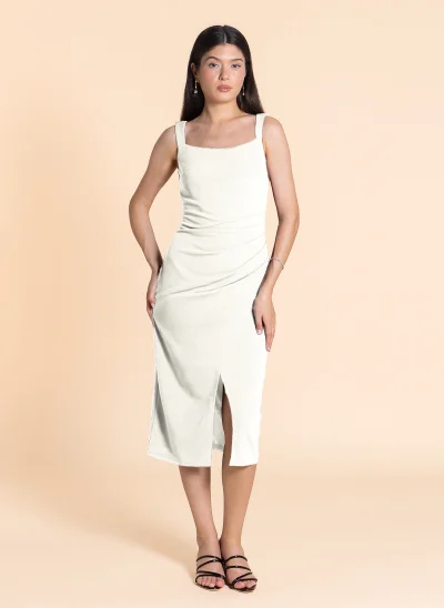 SHAPES Ivory Ruched Midi Dress
