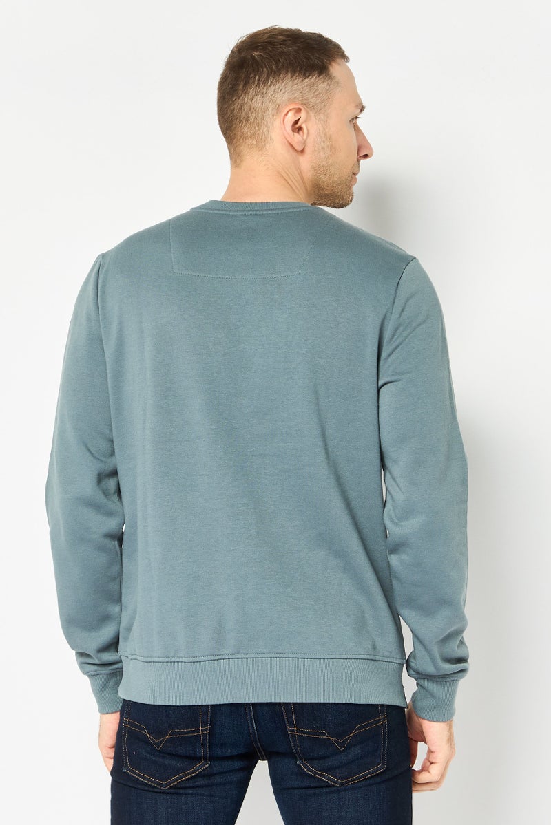 Threadbare Men Ribbed Neck Graphic Print Long Sleeve Sweatshirt, Sage Green - Image 4