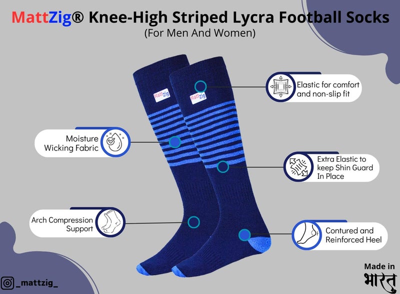 MATTZIG ® Club Football Kit (One Pair of Striped Lycra Socks + One Pair of Shin Guard + One Pair of Cotton Arm Sleeves + One Kit Bag) (Navy Blue) - Image 2