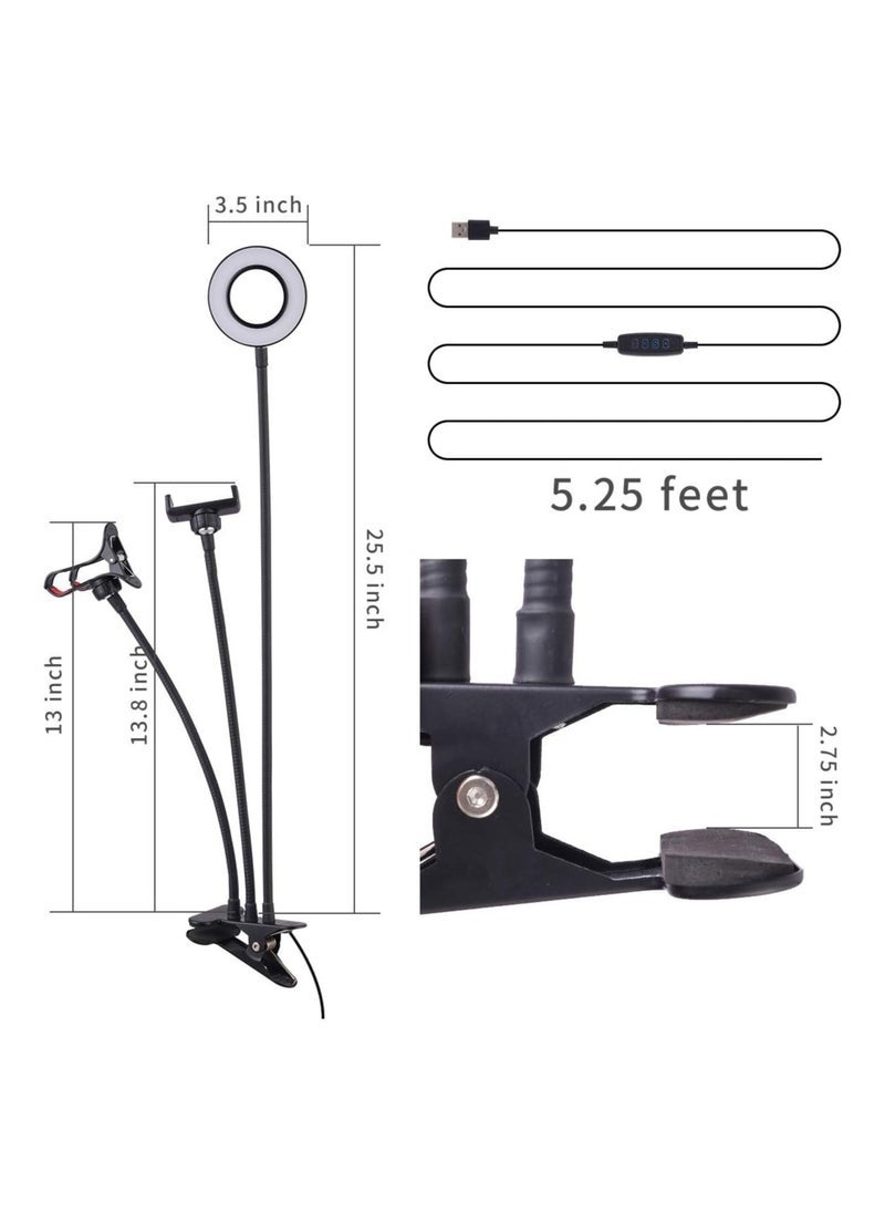 JAJEEK Selfie Ring Light with Cell Phone Holder Stand for Live Stream/Makeup, LED Camera Lighting [3-Light Mode] with Flexible Arms Compatible with Cell Phones and Camera - Image 5