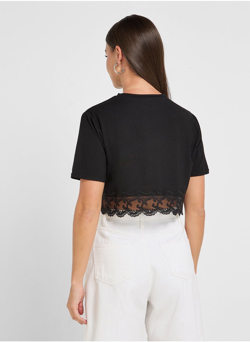 Ginger Basics Boxy Crop T-Shirt With Lace Detailing  - Image 2