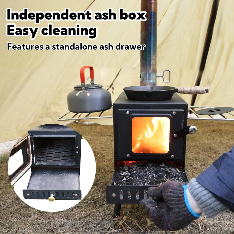 Huskfirm Wood Burning Stove,Tent Stove for Heating,Folding Portable Wood Stove for Tent,Cooking,Courtyard,Camping Stove include Chimney Pipes and Spark Arrestor, Black-LOGO - Image 4