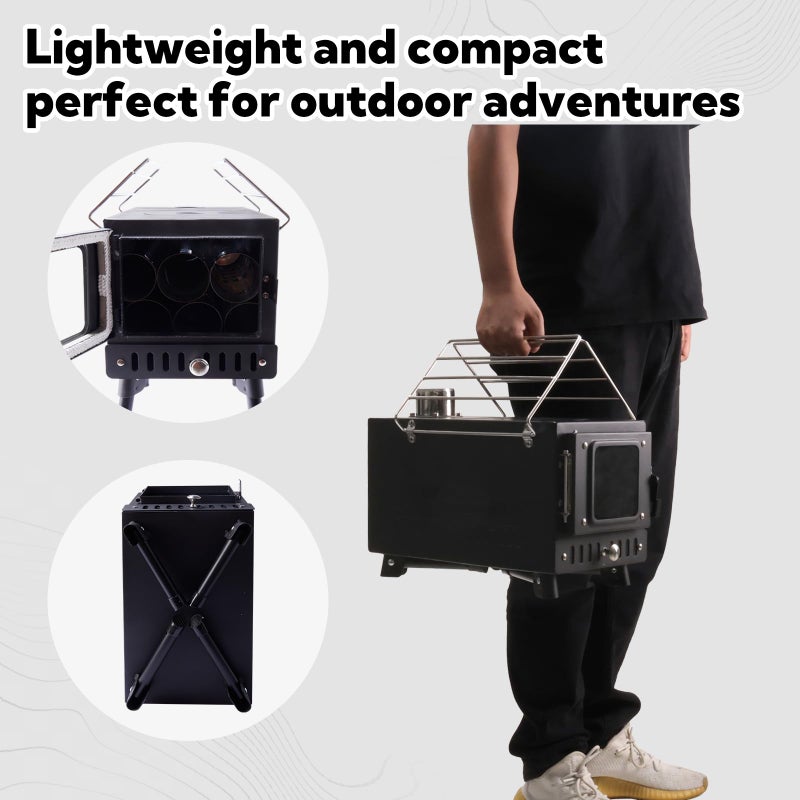 Huskfirm Wood Burning Stove,Tent Stove for Heating,Folding Portable Wood Stove for Tent,Cooking,Courtyard,Camping Stove include Chimney Pipes and Spark Arrestor, Black-LOGO - Image 5