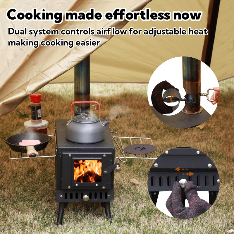 Huskfirm Wood Burning Stove,Tent Stove for Heating,Folding Portable Wood Stove for Tent,Cooking,Courtyard,Camping Stove include Chimney Pipes and Spark Arrestor, Black-LOGO - Image 3