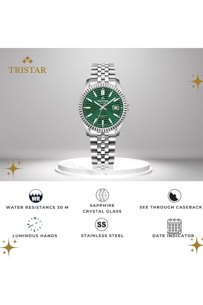 Tristar ساعة تريستار RM سلسلة للرجال اليابانية الأوتوماتيكية مع قرص أخضر مزخرف ومBracelet من الفولاذ المقاوم للصدأ - Image 4