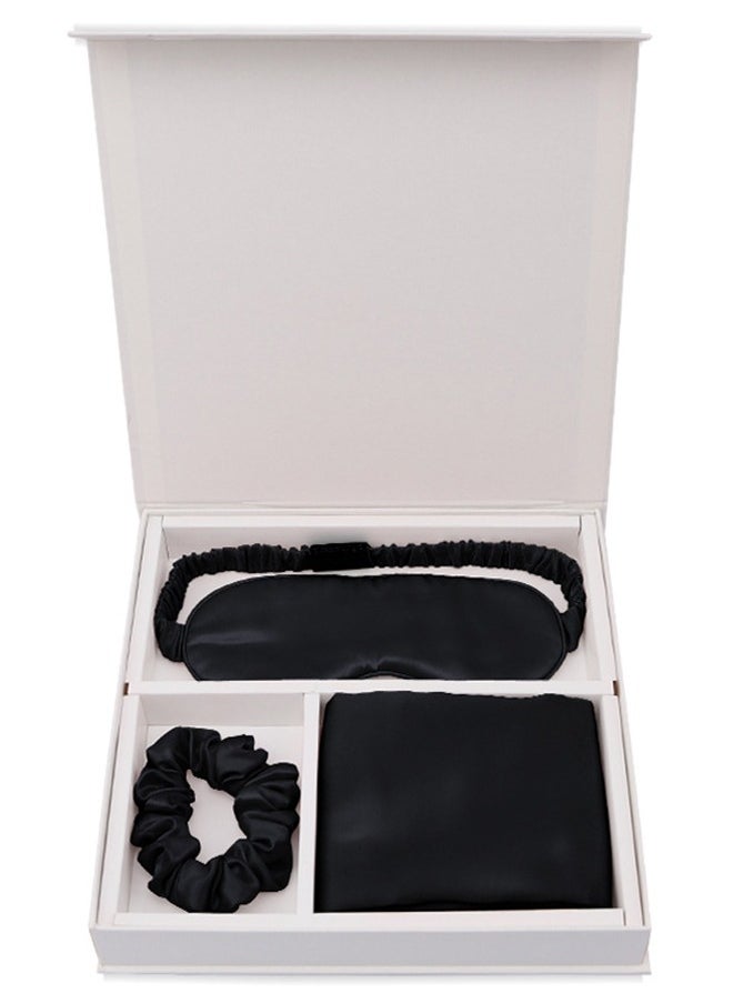 Lisesilk 4 Piece 100% Mulberry Silk Sleep Care Gift Box Set-Black  - Image 1