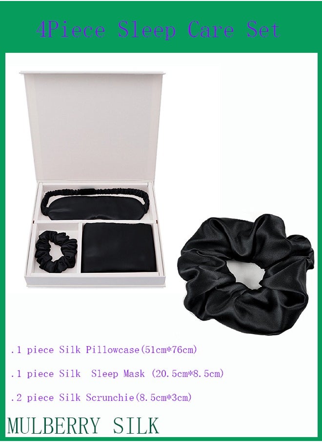 Lisesilk 4 Piece 100% Mulberry Silk Sleep Care Gift Box Set-Black  - Image 2